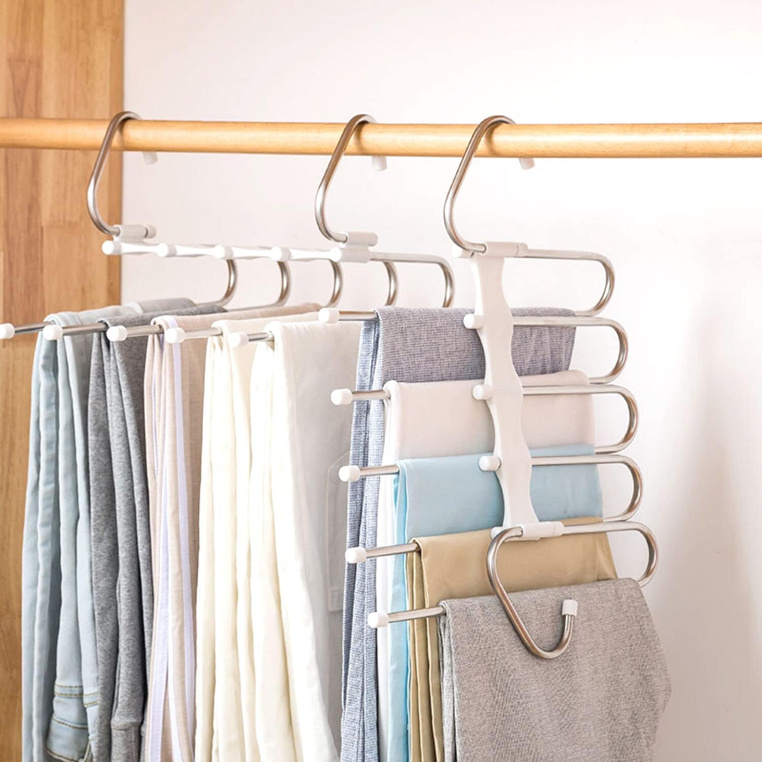 Pants Hangers 2 Pack, Space Saving Metal Closet Organizers With Anti Slip Design For Pants, Jeans, Skirts, Scarves And Leggings