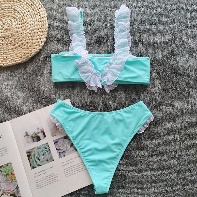 Title 10, Effen kleur dames bikini met ruches en split, p...