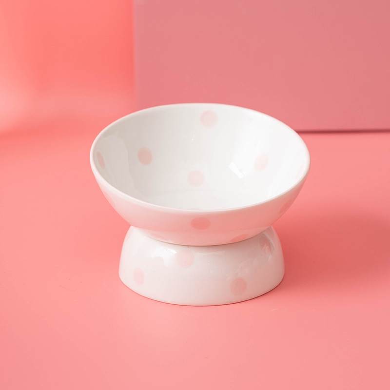 Polka dot pink slant bowl