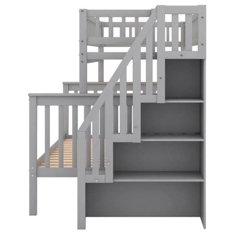 Twin Over Full Stairway Bunk Bed With Storage, Gray_voghion.com