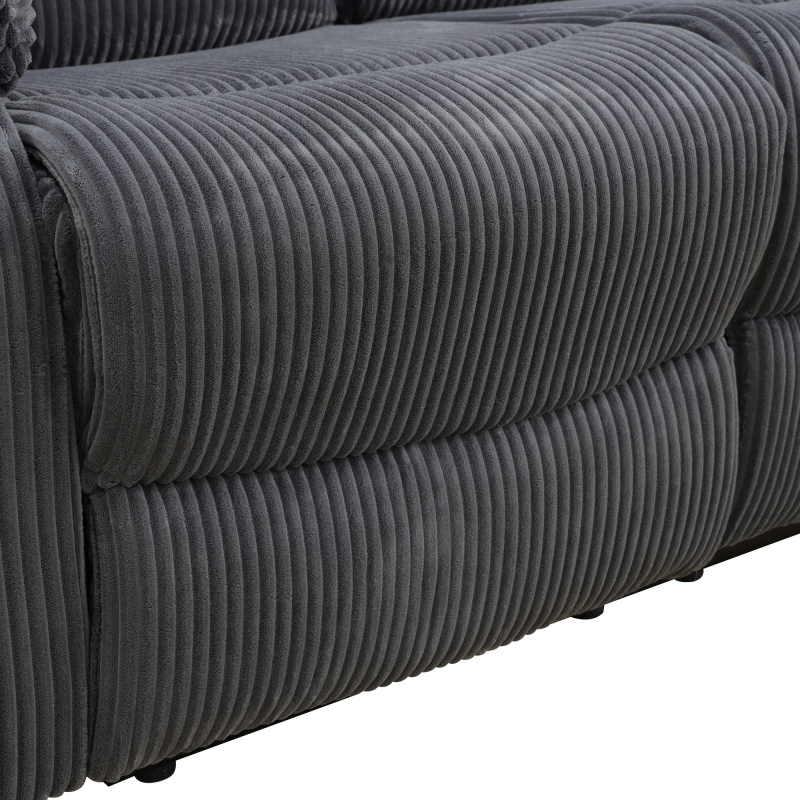 Pickup Only--Dark Grey Corduroy 3-Piece Living Room Recliner Sofa