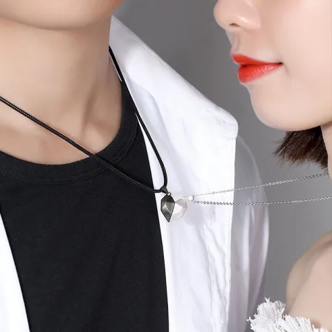 Minimalist Lovers Matching Friendship Heart Pendant Couple Magnetic Distance