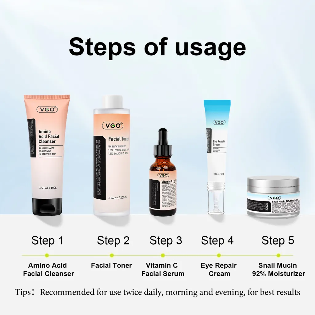 SKINCARE 5-STEP ROUTINE CLEANSER - TONER - SERUM -EYE CREAM - MOISTURIZER - Fc078