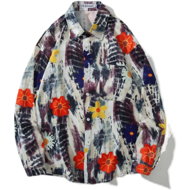 Men's Tie Dye Shirt Long Sleeve Couple Jacket Camouflage - Shop at LoveMi
