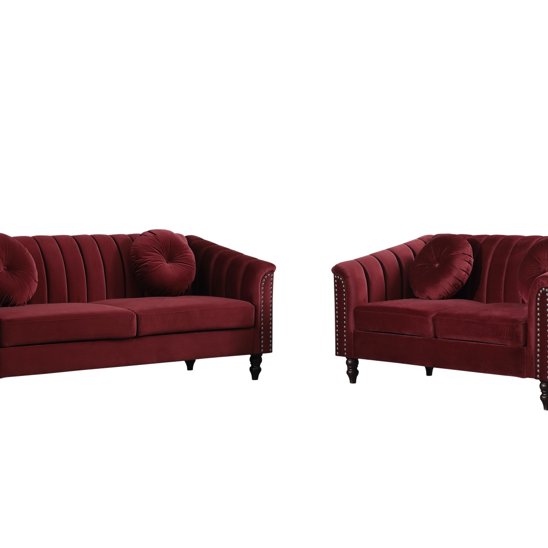 Pickup Only--Red Microfiber 3-Piece Couch Living Room Sofa Set