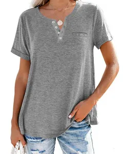 Women's Top Small V-Neck Short Sleeve Loose T-Shirt - Light Grey - View 1