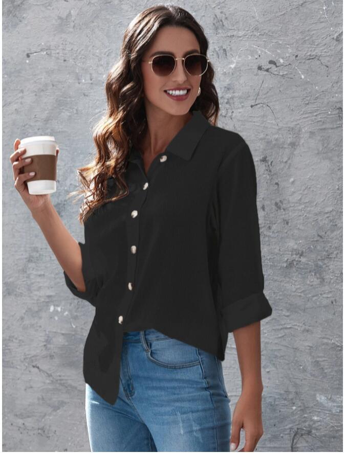 New Product Early Autumn Solid Color Loose Women's Solid Color Shirt