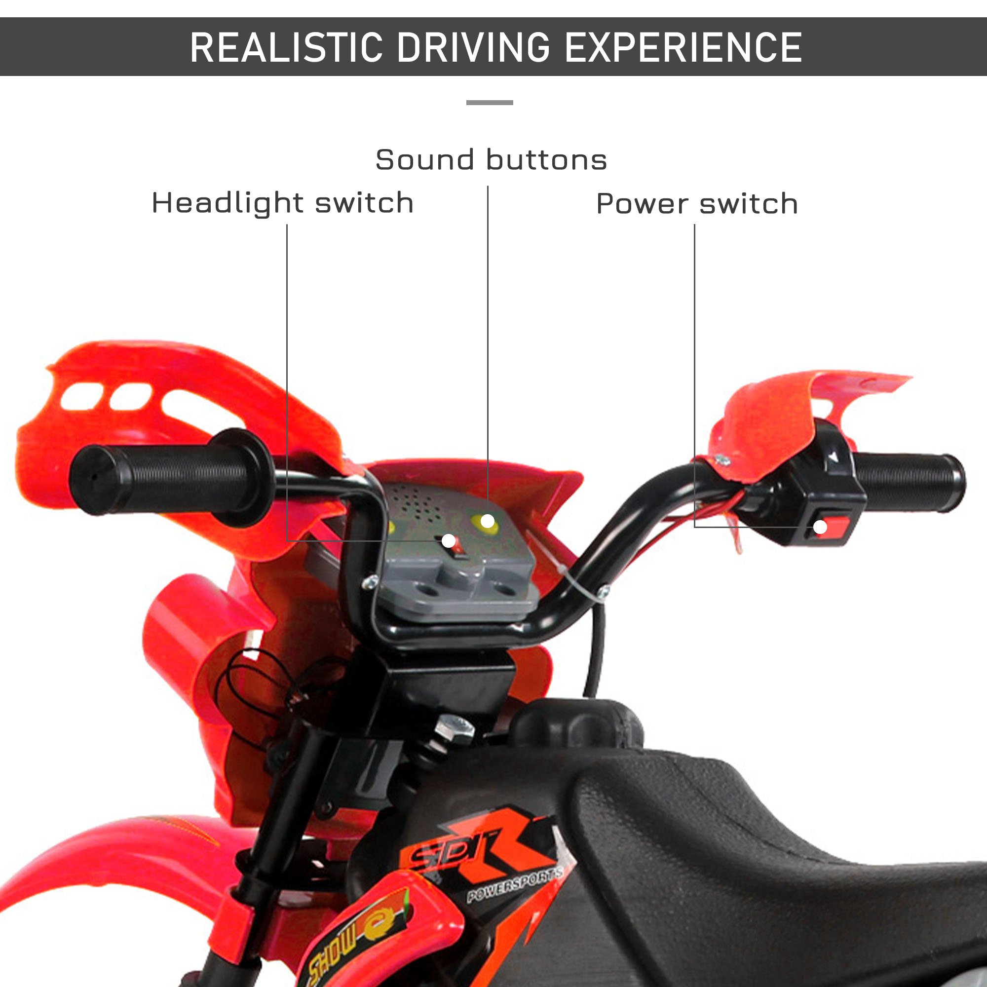 Moto eléctrica para niños de 6 V con ruedas de entrenamiento, a batería, color rojo / Kids 6V Electric Ride-On Motorcycle With Training Wheels, Battery-Powered, Red 43