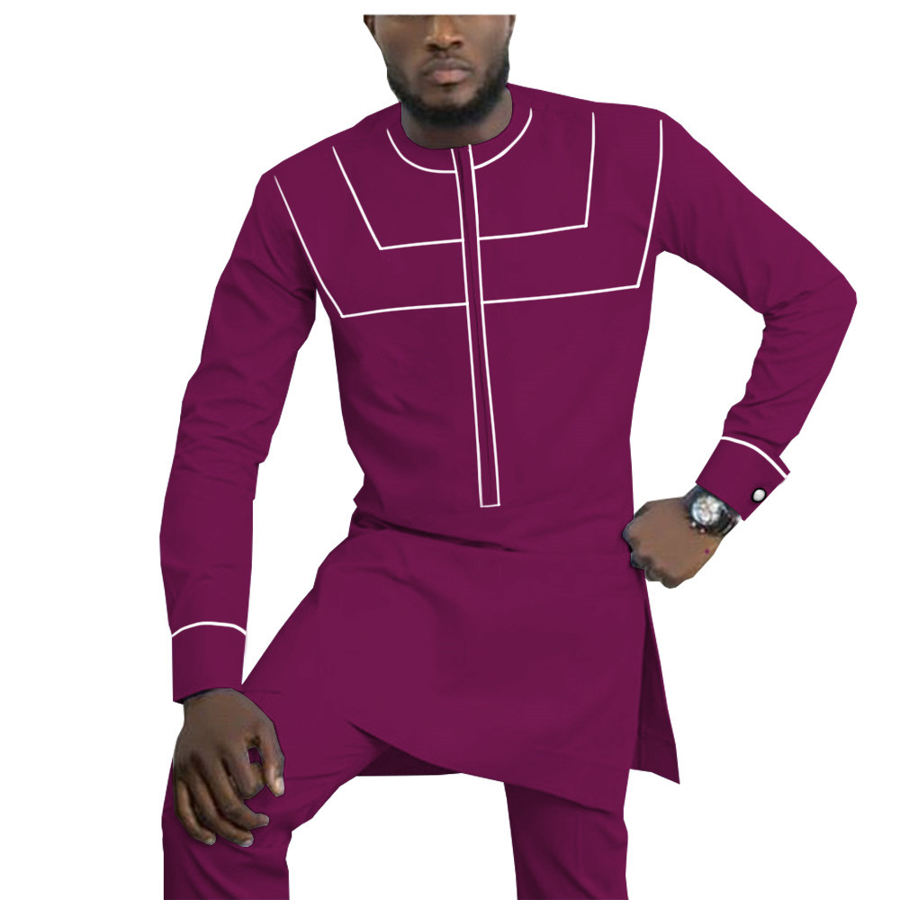 African Ethnic Solid Color Cotton Men's Casual Suit