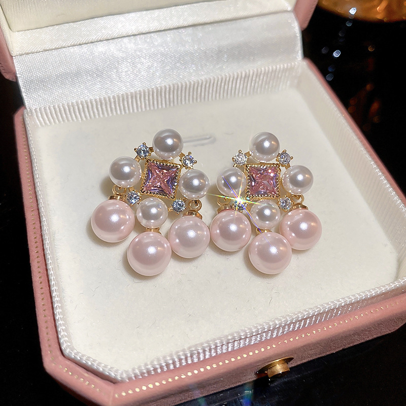Silver Post Cute Heart Flower Earrings For Women Cat's Eye Pearl Studs Elegant Premium Jewelry