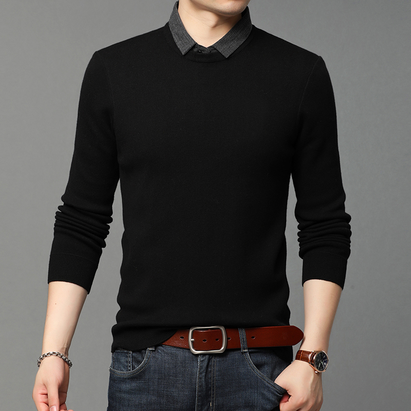 Men's Fake Two Piece Shirt Collar Sweater