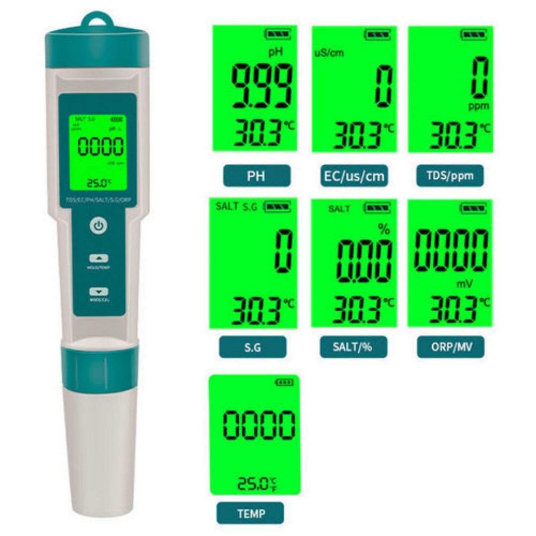 7 en 1 PH mètre TDS EC température salée moniteur de qualité de l'eau testeur stylo – Image 8