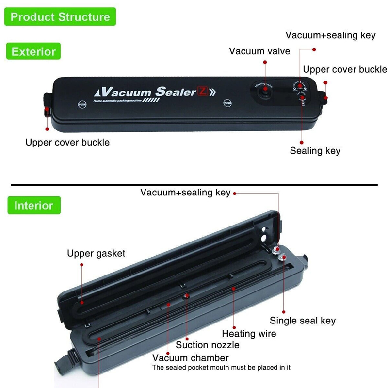 Vacuum Food Sealer Automatic Manual Dry Wet Pack Machine With 60 Bags UK — image 9