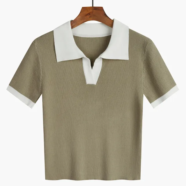 Women's Slim Spring Lazy Style Short Sleeve Top Khaki - Shop at LoveMi