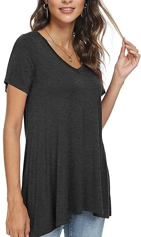 Women's Summer Casual V Neck Loose Short Sleeve Top T Shirt 4Color - Shop at LoveMi