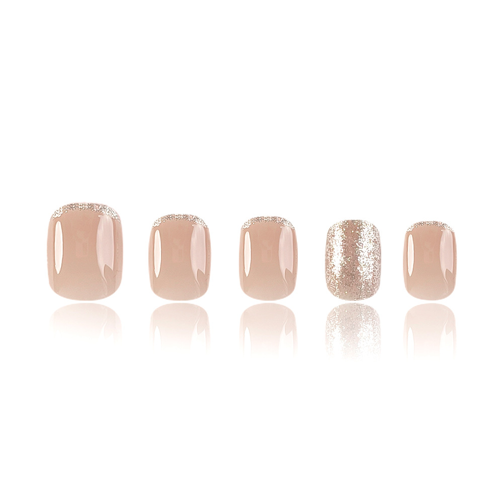 24-piece Short Square Pure Velvet Powder With Glitter And Shimmer Design Nail Art Set.Suitable For Parties,dances Or Daily Wear.Long Press On The Nail.