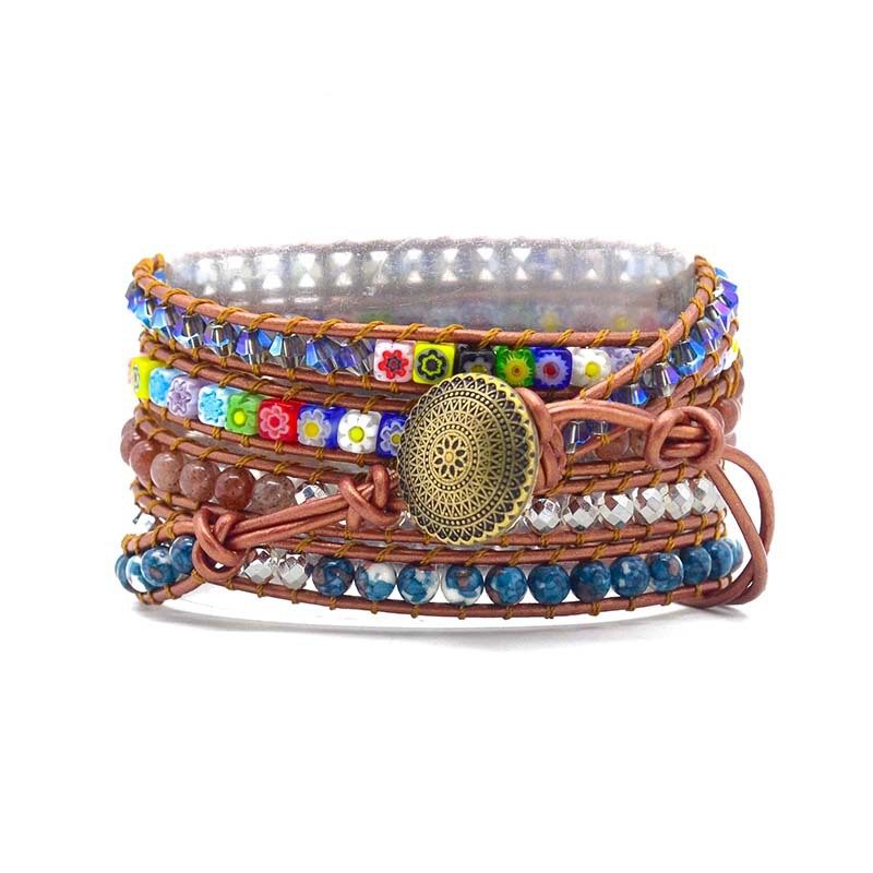 Square Colored Glass Beads Braided Winding Fashion Trend Strap Bracelet