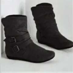 Women's Cotton And Velvet Ankle Boots Padded Shoes Flat Buckle - Black - View 1