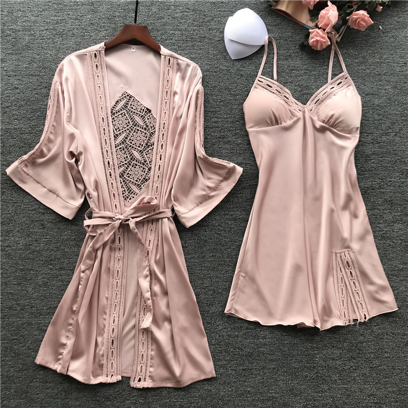 Title 1, Two-piece ice silk long sleeve pajamas