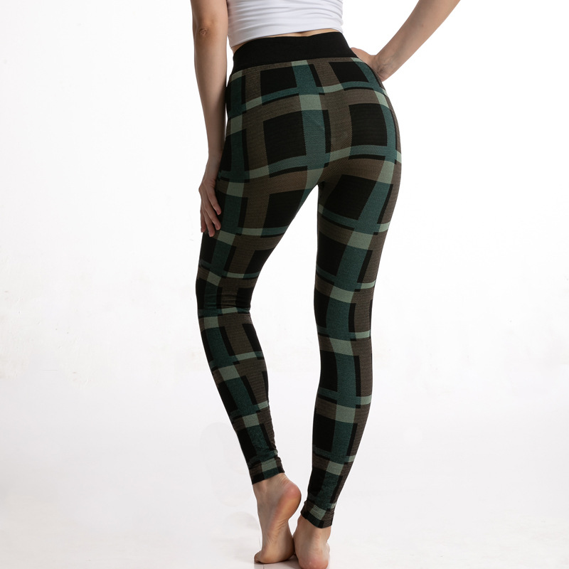 Women's High Elastic Goddess Plaid Jacquard Leggings