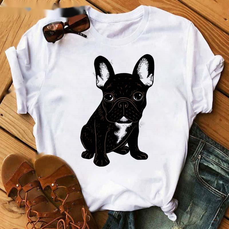 Title 5, Fashionable Bulldog Cartoon Print Ladies T-shirt