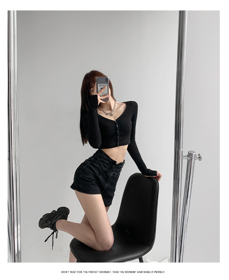 Small Man Waist Cross Woven Super High Waist Tummy Denim Shorts Women