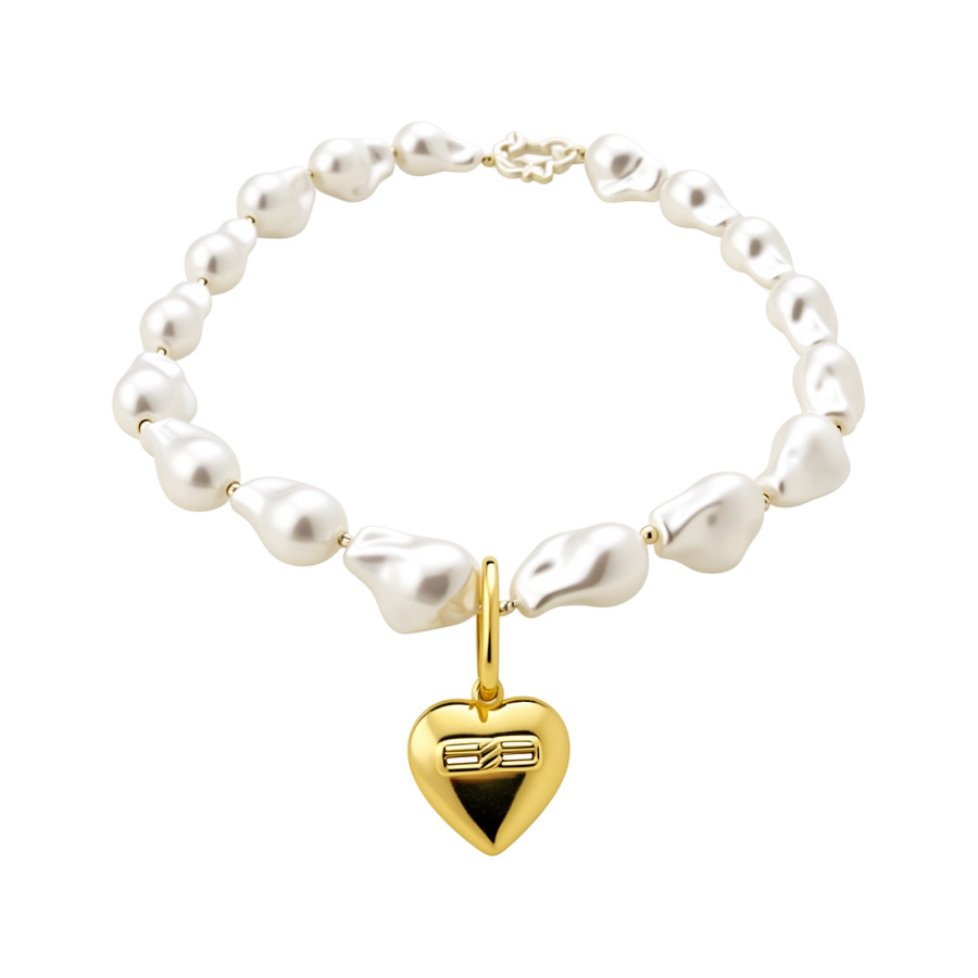 Baroque Pearl Heart Pendant Necklace, Light Luxury Premium Clavicle Chain, Vintage Fashion Accessories For Banquet & Formal Dress