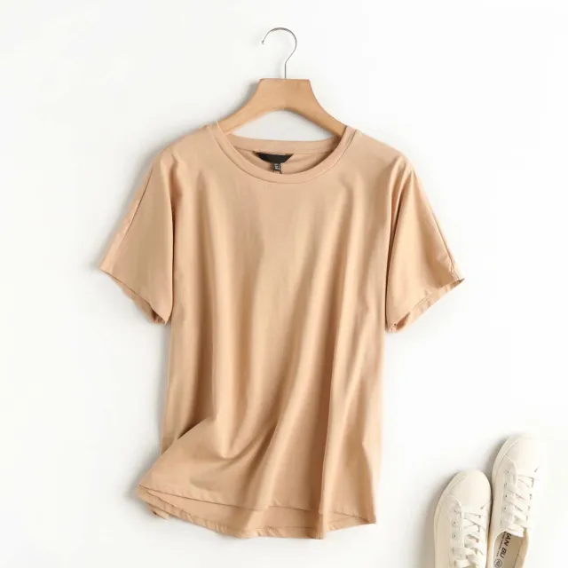 European And American Style Basic 4 color All match Cotton Casual Loose Short sleeved T shirt Khaki - Shop at LoveMi