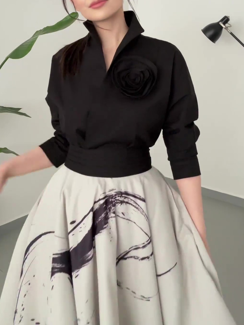 Black Floral Long Sleeve Tie Shirt Black - Shop at LoveMi