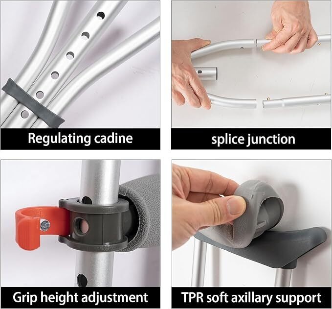 Adjustable Underarm Crutch Height Lightweight Aluminium Walking Aid — image 9