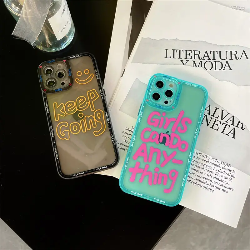 Transparent Phone Case Letter Blue Protective Cover