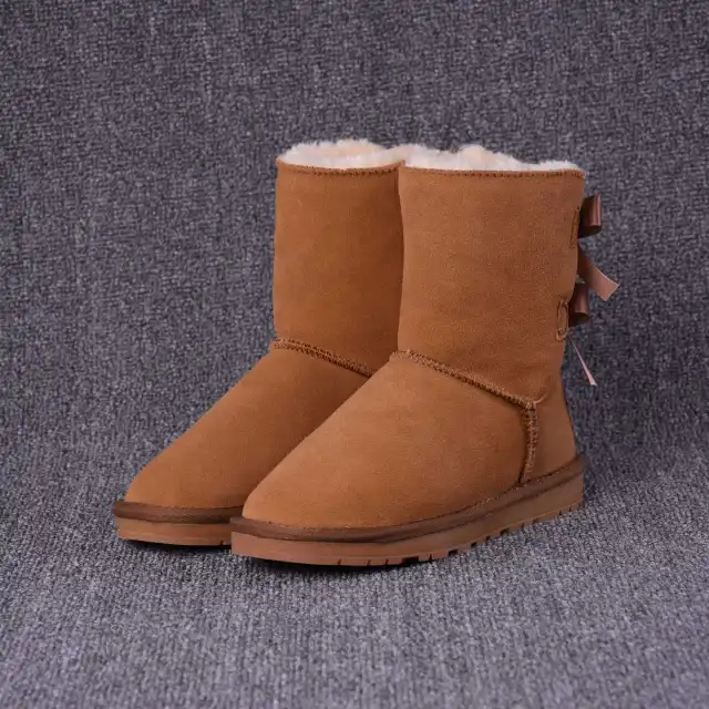 Women's Solid Color Bow Mid tube Snow Boots Maroon - Shop at LoveMi