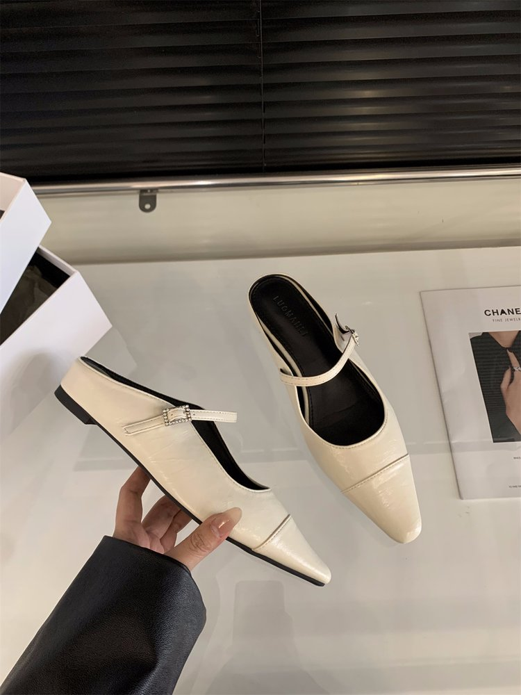 French Retro Slip-On Flats For Women 2026 Spring New Arrival, Pointed Toe Fashion Shoes, Closed Toe Backless Low Heel Sandals