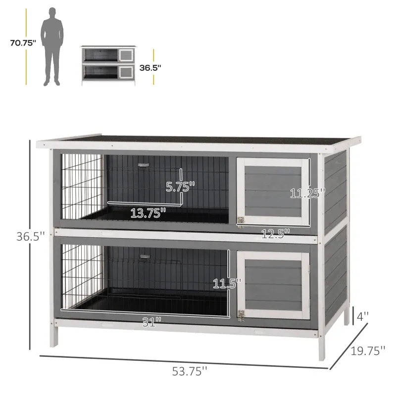 PawHut 54 2-Story Large Rabbit Hutch Bunny