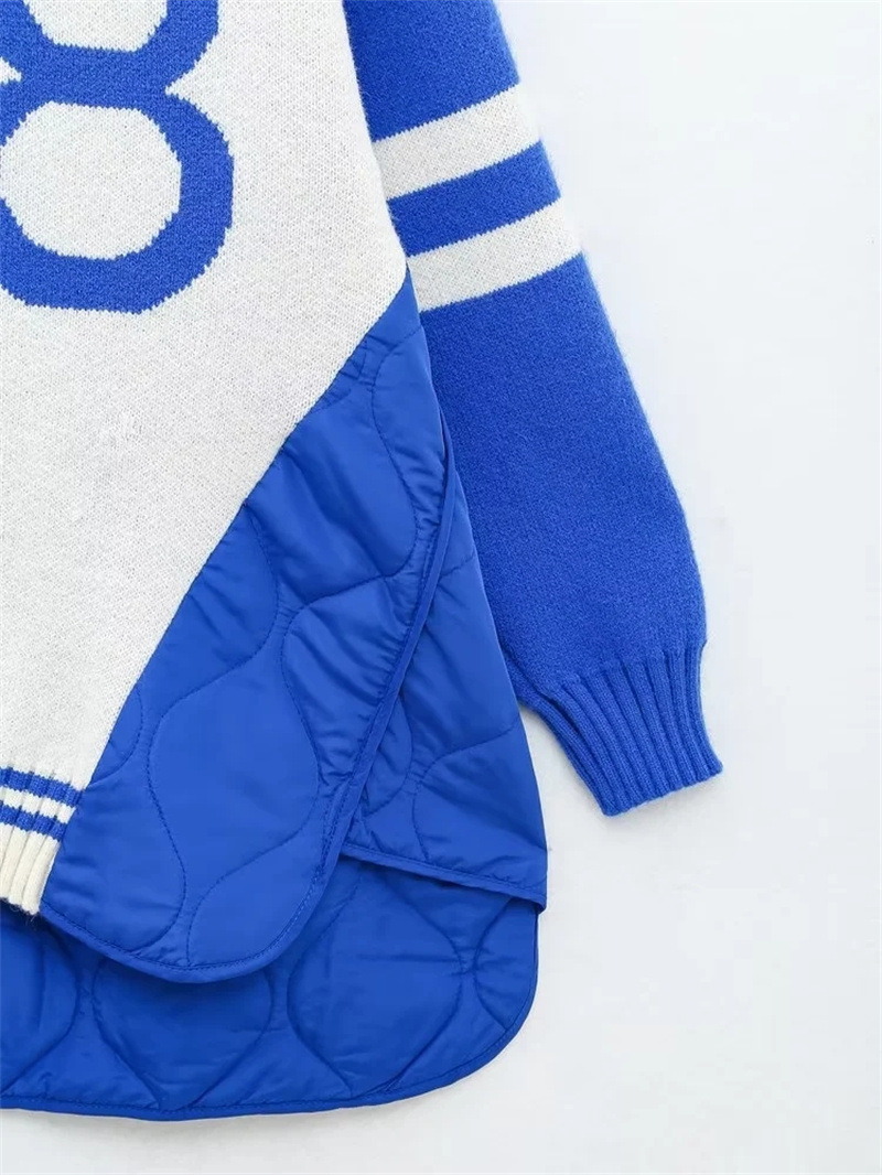 Women's Quilted Baseball Uniform Turtleneck Sweater Loose Idle Style Thermal