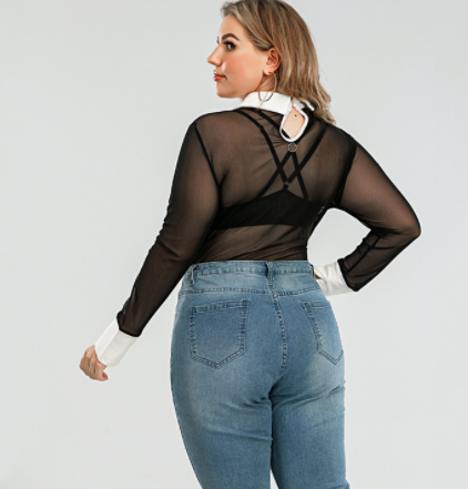 Mesh see-through long-sleeved shirt