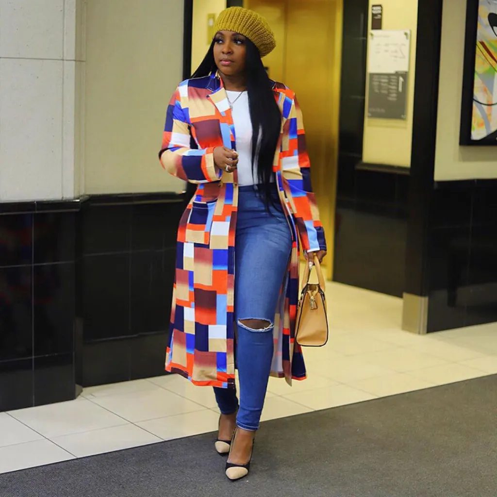 Spring African Women Long Sleeve Printing Plus Sie Long Shirt Dress S-5XL - Colourful-3Xl