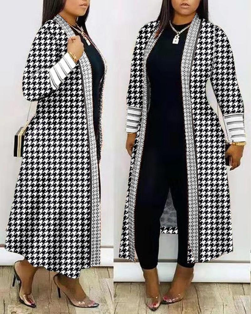 Long Sleeve Splicing Coat Women's Clothing Houndstooth M - Shop at LoveMi
