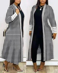Long Sleeve Splicing Coat Women's Clothing - Houndstooth-M - View 1