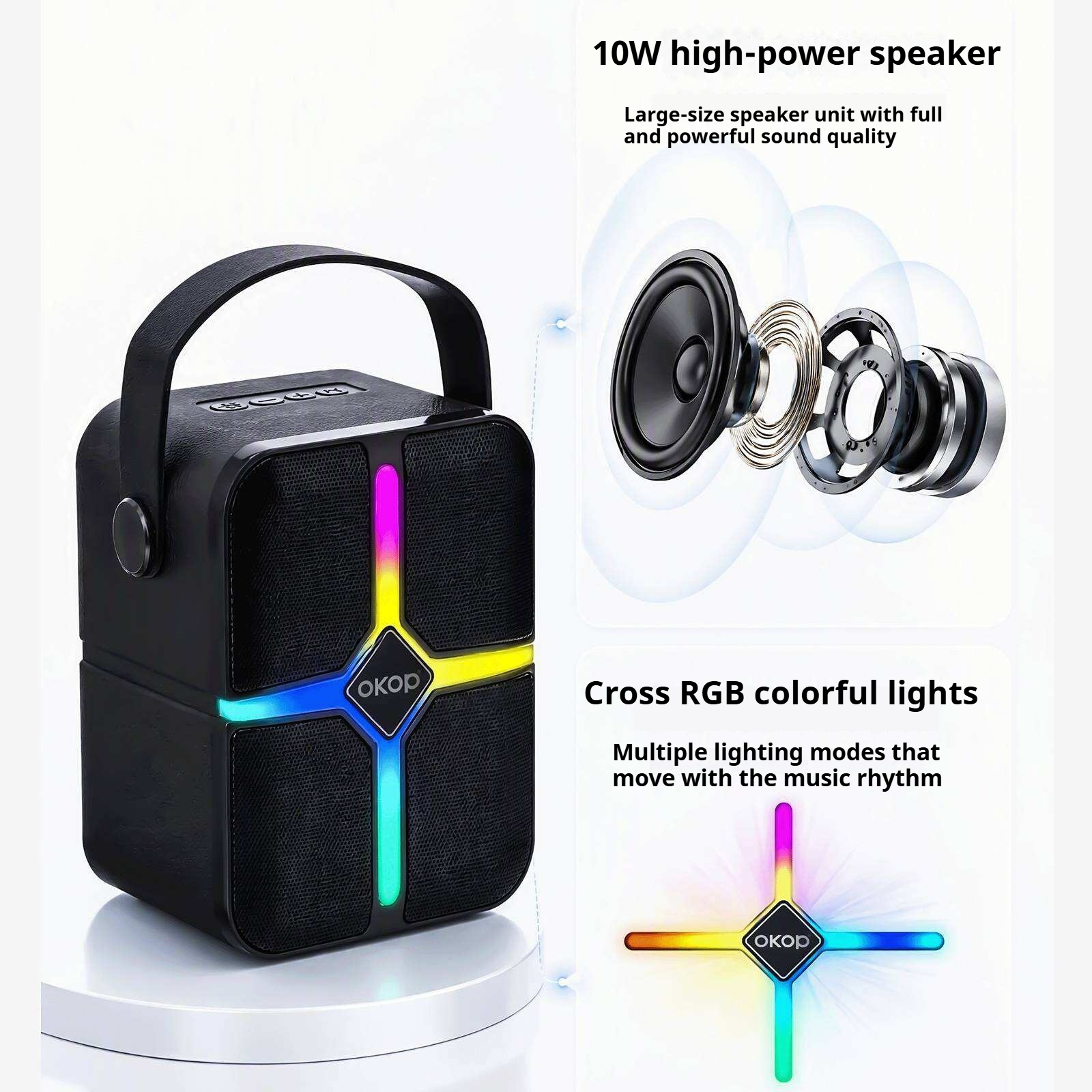 KP-876 Best-selling Wireless Bluetooth Speaker Portable Handle RGB Lighting Long Battery Life High Quality High Power In Stock image 2
