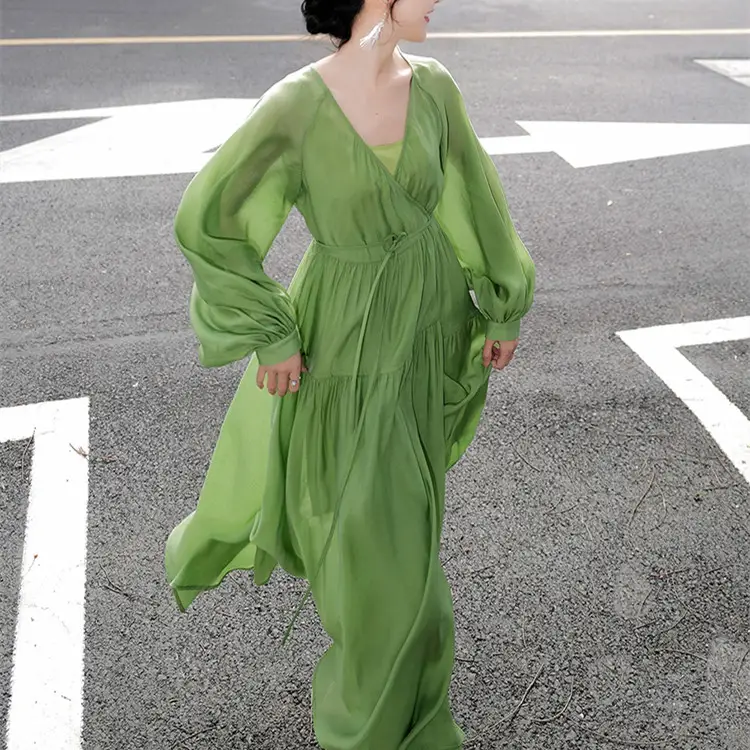 Women's Fashion Swing Lantern Sleeve High Waist Dress