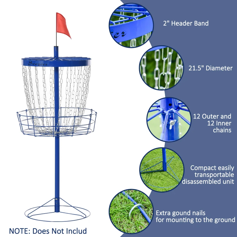 Soozier Portable Disc Golf Basket Target With 24-Chain, Travel Bag, Dark Blue