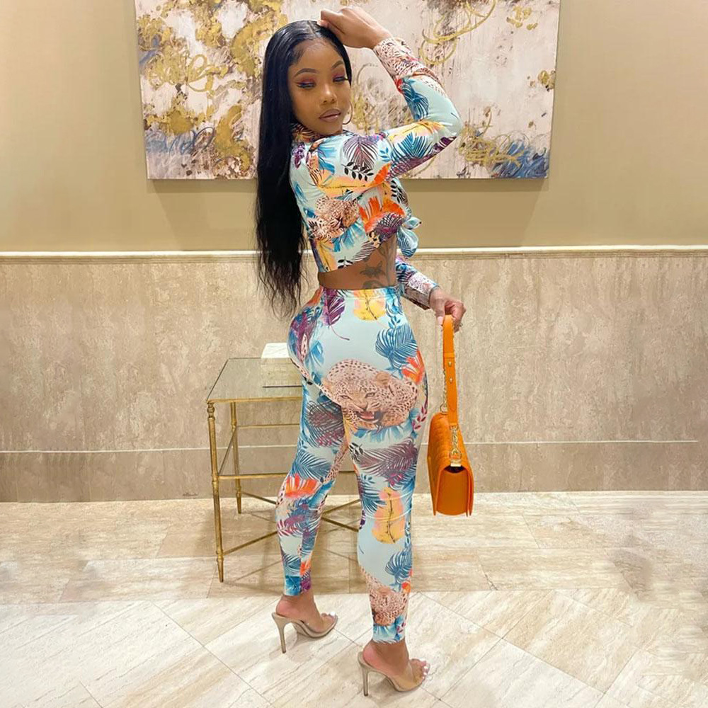 Fashion Printed Long-Sleeved Cardigan Casual Suit