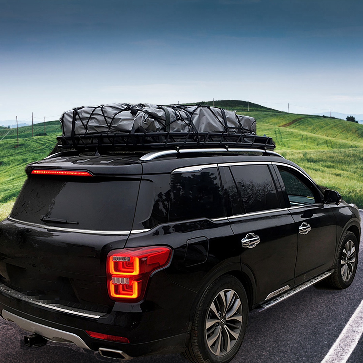 1Pc 63x39x6.3in Universal Roof Rack Cargo Carrier Car Top Luggage Holder Basket With Hook Strap Elastic Net — foto 5