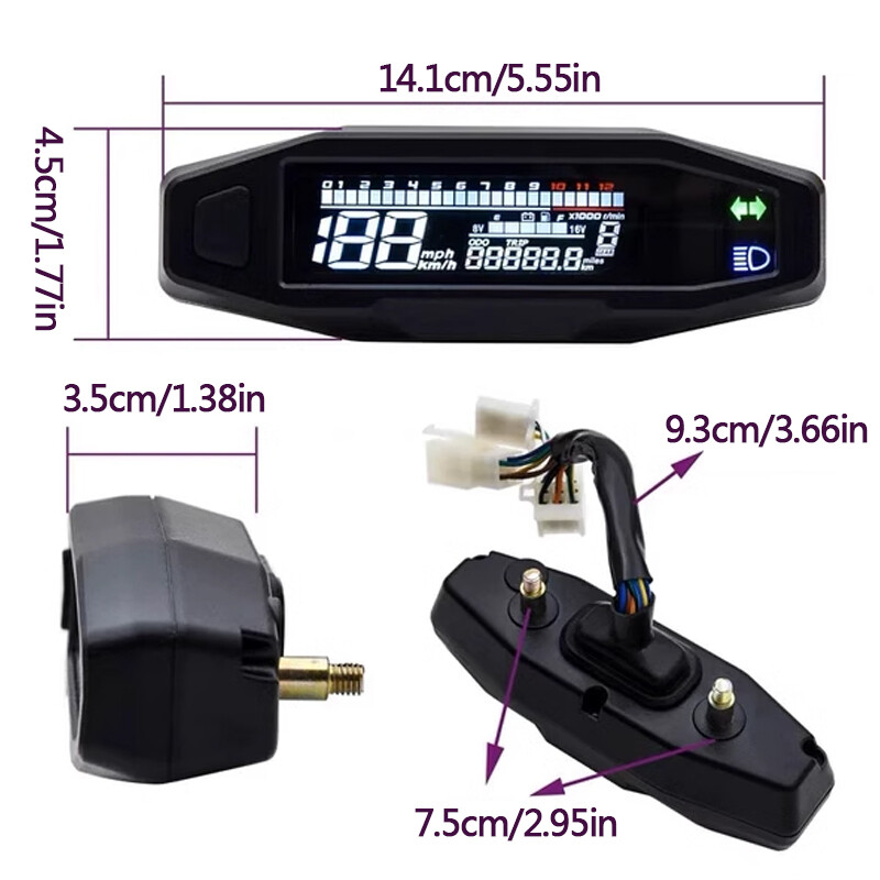 Universal Motorcycle LCD Digital Speedometer Odometer Tachometer Gauge Sensor — image 5