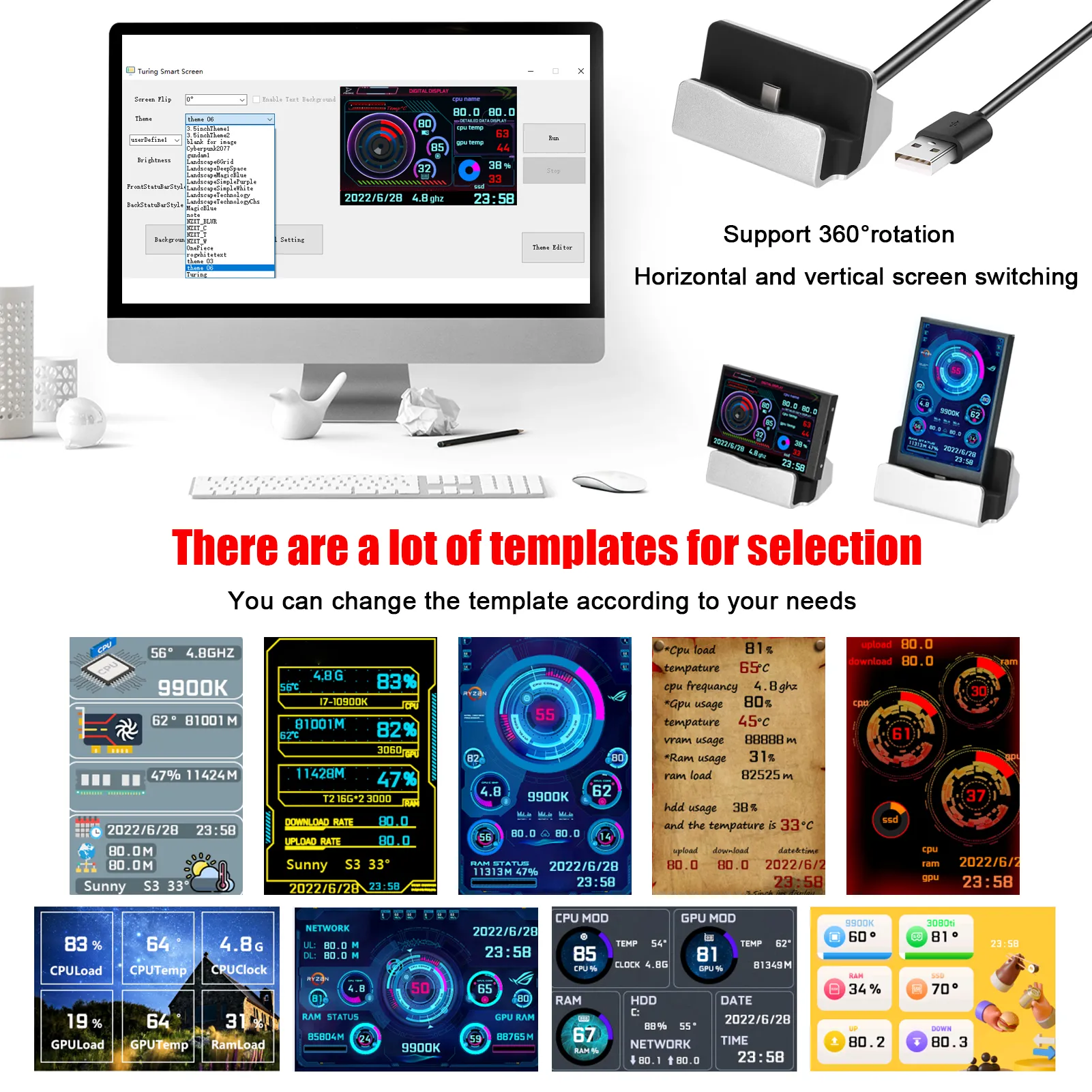 3.5-inch Computer Small Secondary Screen IPS Full View USB Chassis Monitor Date Display – image 6