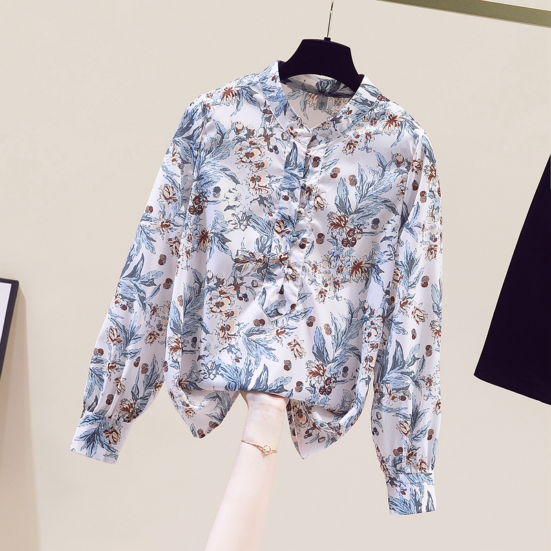 Title 9, Loose Slimming All-match Print Chiffon Shirt