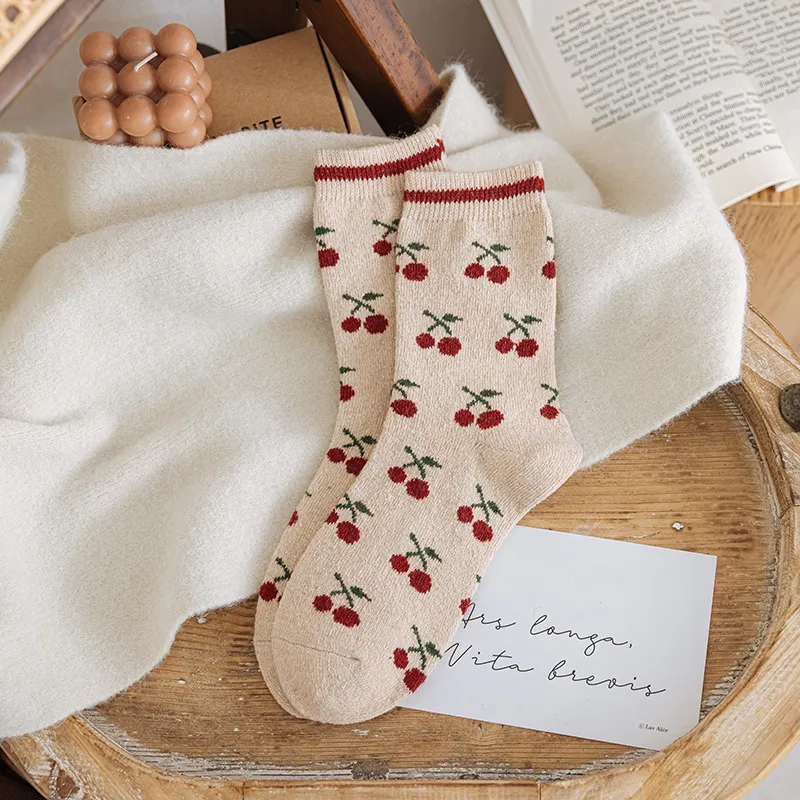 Printing Keep Warm Winter Women Socks - Cherry