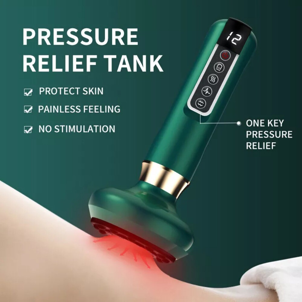 12 Levels Electric Cupping Massager Vacuum Suction GuaSha Anti Cellulite Beauty  Green 3
