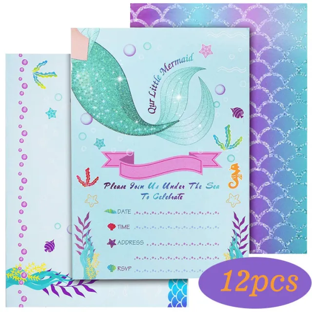 Mermaid Theme Birthday Decoration Party Supplies Children''s Party Decorations Dessert Cake Cards Invitation Card Set 12Pcs - Shop at LoveMi